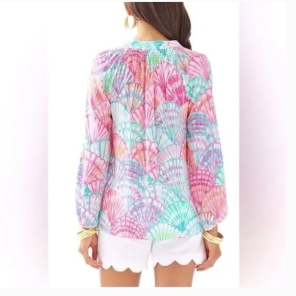 Lilly Pulitzer Elsa Silk Top Oh Shello Resort Coastal Preppy - Picture 2 of 9